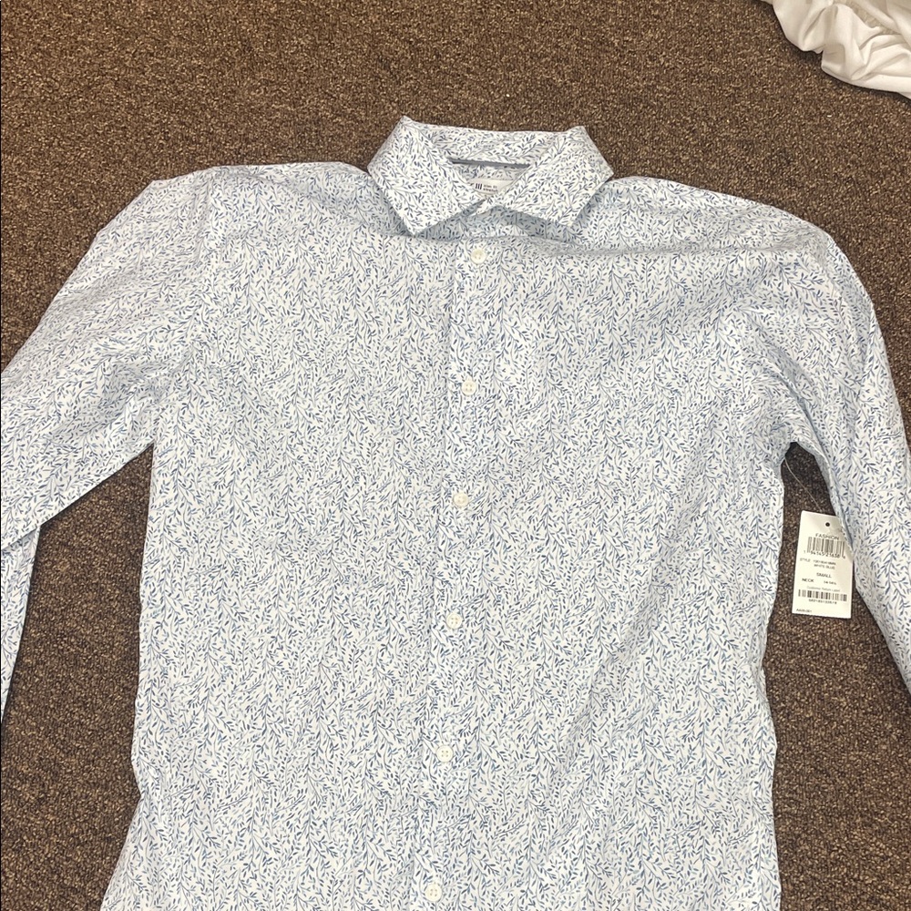 Bar III Light Blue Micro-Leaf Print Dress Shirt